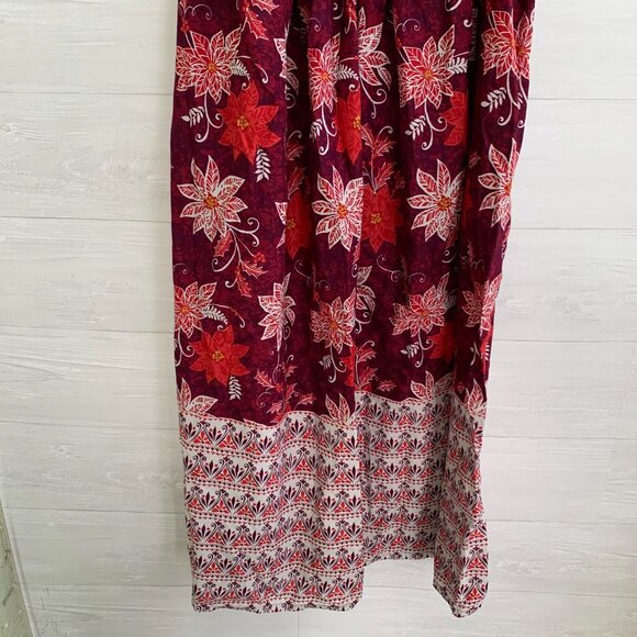 Only Necessities Burgundy red Poinsettia house dress pockets 22/24 1X - Picture 3 of 6